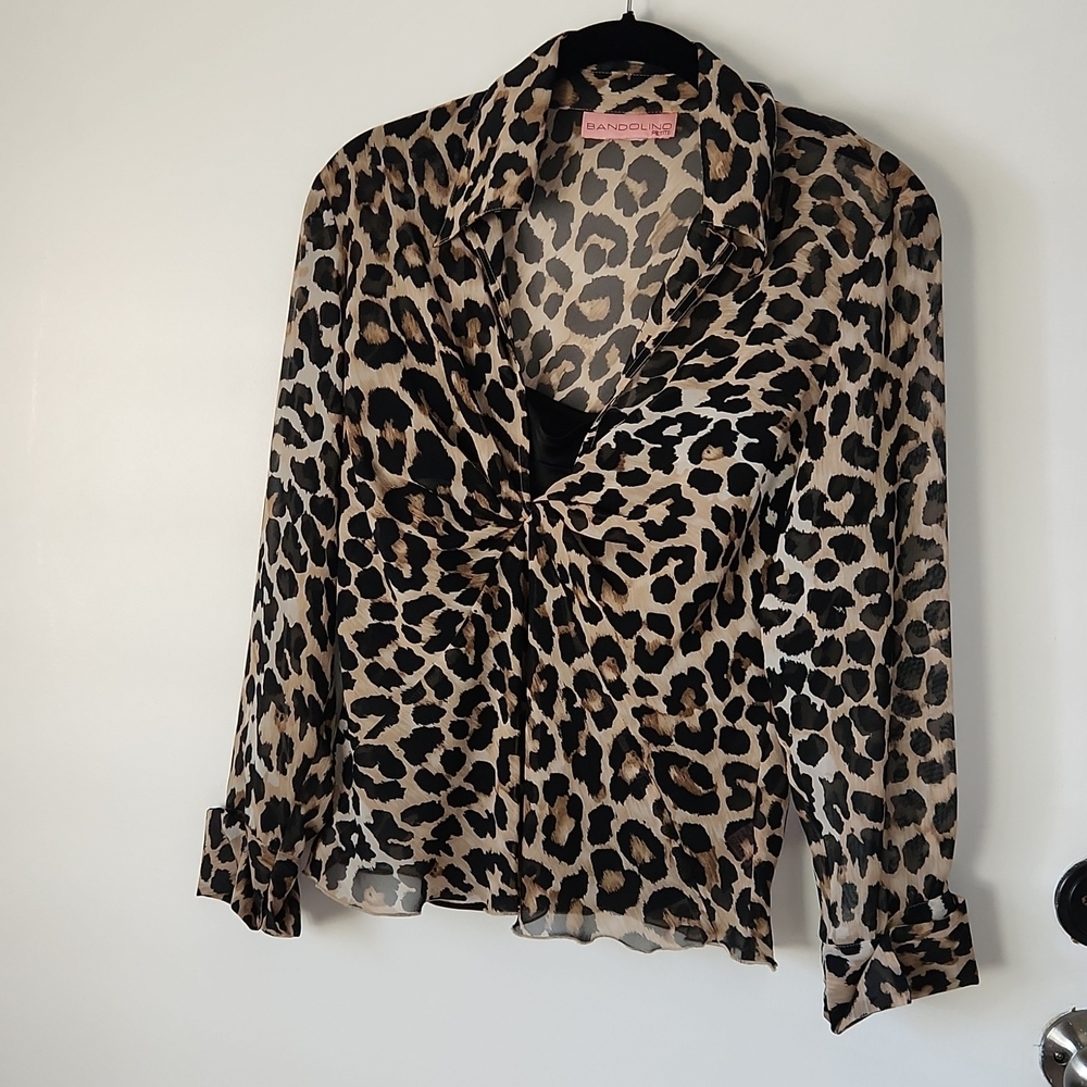 Bandolino Animal Print Sheer L/S Blouse Sz 8P